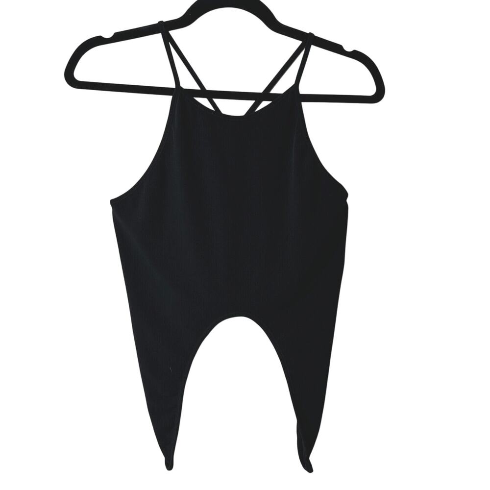 NWT Motel Jet Black Spaghetti Strap Racerback Tank Top Cami Crop Cut Out Smalll